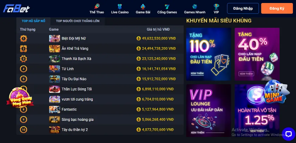 Tiền thưởng chào mừng mã qh888